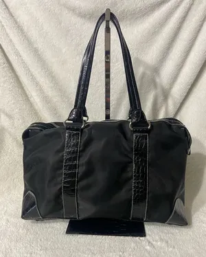 Black Nylon Tote Bag with Croc-Textured Trim thumbnail 1