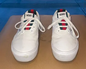 Vans White Custom Green Red Trim Stacked Sole Lace-Up Sneakers $90 VGUC Wmn 8.5 thumbnail 1