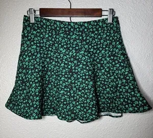 ZARA Floral Skater Mini flare Skort Black Green Womens Size M thumbnail 1