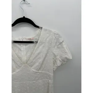 mi ami Womens White Babydoll Mini Dress Sz M Lace Swiss Dot Boho Feminine Soft‎ thumbnail 4