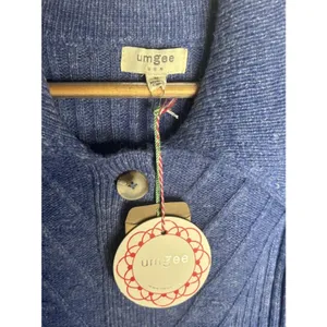 Umgee Cable Knit Sweater Dress Cobalt Blue Medium Stretch Pointed Collar NWT thumbnail 6
