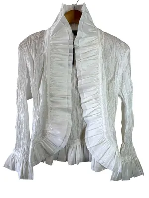 Sorava Golyari White Crinkle Taffeta Ruffle Open Front Jacket Size Small NWT thumbnail 1