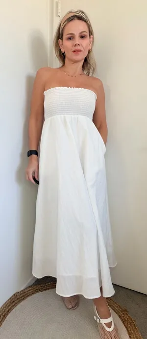 Almina Concept White Smocked Maxi Dress thumbnail 1