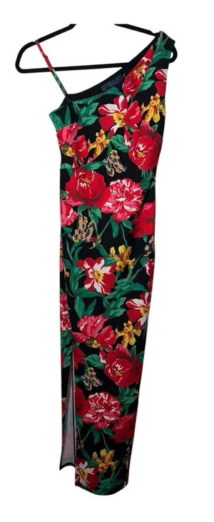 NWOT RACHEL ROY‎ One-Shoulder Black Floral Sexy Maxi - Small thumbnail 1