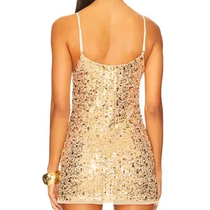 NWT Free People Midnight Kiss Sequined Mini Slip Dress Gold Size XS Retail $98 thumbnail 3
