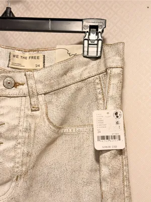 NWT We The Free Good Luck Mid Rise Barrel Acid-Wash Denim Jeans Off-White Sz 24 thumbnail 7