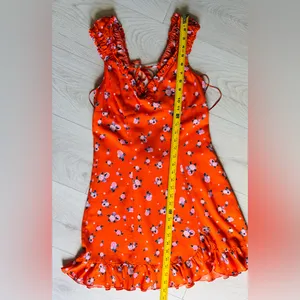 Free People Like a Lady Printed Mini Orange Dress Open Tie Back, Sz M thumbnail 15
