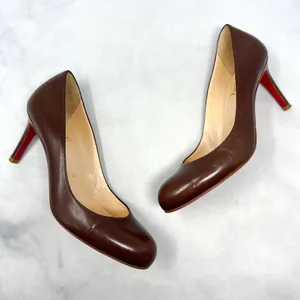 Christian Louboutin Vintage Simple Pump 85 Leather Low Mid Height Heels Brown 36 thumbnail 3