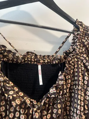 FREE PEOPLE Star Dip Tiered Smocked Button Front Cotton Dress Black Combo Small thumbnail 6