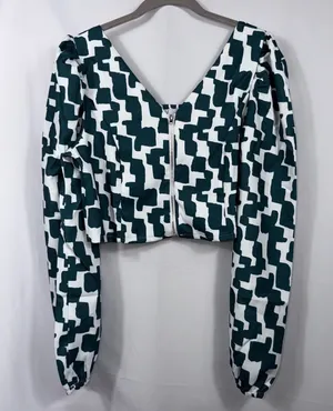 Boutique Geometric Puff Sleeve Crop Top Large NWOT thumbnail 1