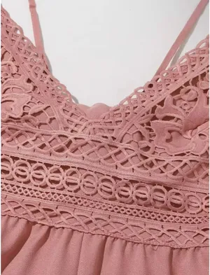 SheIn Contrast Crochet Lace Self-Tie Cami Romper thumbnail 6