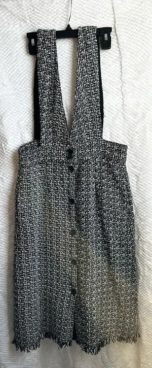 1021. Bohme Women’s Jumper Dress Black Tweed Fringe Pinafore Size small thumbnail 1