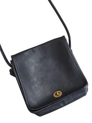 Vintage Coach Black Leather Crossbody Satchel Bag With Brass Turnlock thumbnail 8