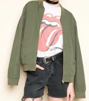 Brandy Melville Bomber Zip Up‎ Jacket Size Large in Green thumbnail 1