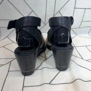 Sorel Joanie Wedge Sandals 10‎ Black Snake Embossed Leather Ankle Strap NL2852 thumbnail 3