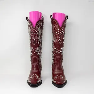 NEW Azalea Wang Maisie Crystal Jewel Rhinestone Western Boots Shoes Red 7 thumbnail 2