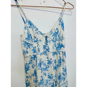 LoveShackFancy Women's White Blue Floral Garnita Floral Tiered Maxi Dress Size 0 thumbnail 9