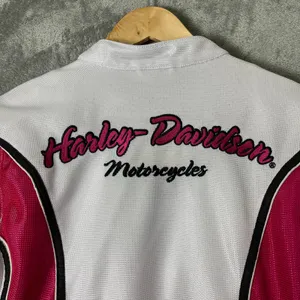 Harley‎ Davidson Y2K Vintage Biker Jacket Pink White Moto Baddie Zip Up Large thumbnail 3