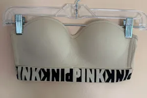 PINK Victoria's Secret Strapless Longline Bandeau — Nude with Black Logo Band thumbnail 1