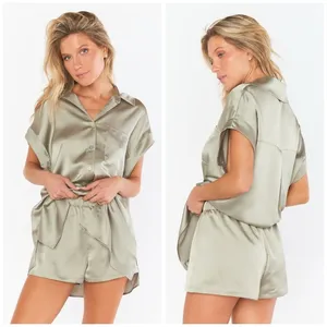 SHOW ME YOUR MUMU Glam Time Shorts In Moss Green Luxe Satin thumbnail 2
