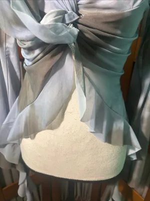 Sheer Knot-Front Blouse in Misty Blue thumbnail 6