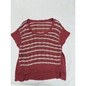Free People Sweater Womens S Orange White Striped Crop Boxy Cap Sleeve‎ Beachy thumbnail 2