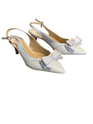J. Renee White Faux Leather & Cloth Sling Back Kitten Heel Shoes (11w) thumbnail 6