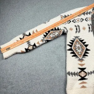 Blu Pepper Women's Southwestern Popcorn Knit Shawl Cardigan Cream Large thumbnail 7