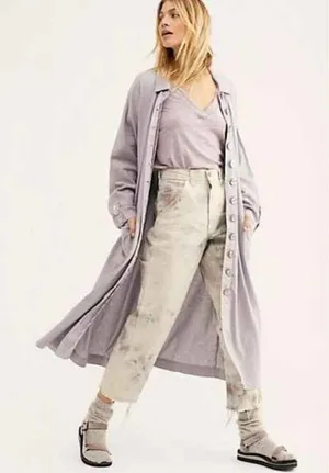 NEW Free People Meet Me In Montauk Duster Jacket Lavender Trench Dress Belted thumbnail 1