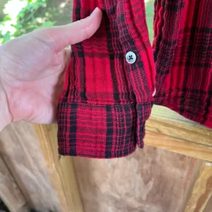 Madewell Women's Classic Ex-Boyfriend Shirt Red & Black Plaid Size M thumbnail 7