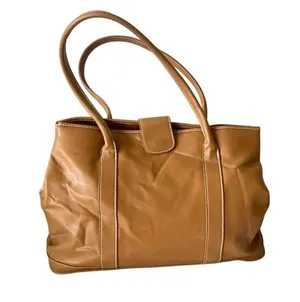 Womens Vegan Leather Tote Tan thumbnail 1