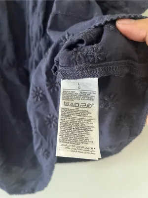 Old Navy Blue Embroidered Smocked Peasant Top Large Cottagecore Prairie Summer thumbnail 5