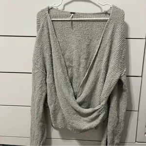 Free People Sensual Wrap Sweater Grey thumbnail 2
