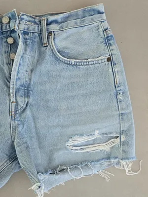Agolde Light Blue Distressed Women's Denim Shorts Size 28 thumbnail 5