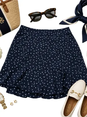 Madewell Women’s 2 Black White Star Print 100% Silk Ruffle Hem Mini Skirt G9969 thumbnail 2