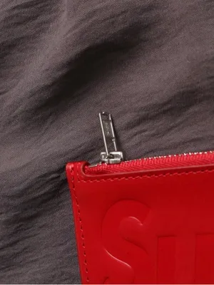 Supreme Red Embossed Leather Zip Card Sleeve with Silver Hardware thumbnail 2