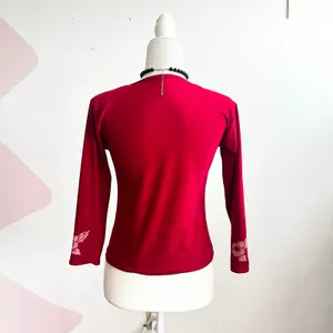Vintage Y2K Red Glittery Floral Top‎ 2000s Glam Coquette Romantic Small thumbnail 2
