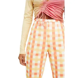 Free People She's All That Plaid High Waist‎ Crop Pants Orange Size 6 Cotton thumbnail 4