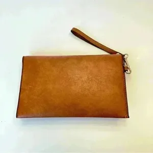 Purse‎ With A Wrist Wrap Women’s Purse Wrislet Brown Sleek Minimalist Classic thumbnail 6