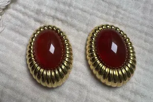 Vintage Joel Powell Designs Clip Earrings Gold/Orange thumbnail 3