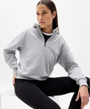 Athleta Forever Fleece 1/2 Zip Hoodie XL 825011-01 Relaxed Fit Heather Gray thumbnail 1
