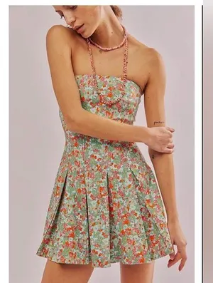 NWOT FREE PEOPLE Made Me Smile Printed Mini dress Made Me Smile Printed Mini thumbnail 1