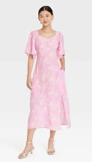 A New Day Women's Crepe Flutter Short Sleeve Midi Dress thumbnail 1