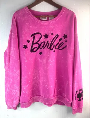 Malibu Barbie XL Pink Sweatshirt with Embroidered Spellout Black Logo thumbnail 1