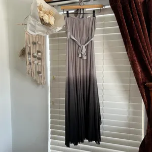 Ruffle Halter Maxi Dress small Taupe Y2K whimsi Fairy Grunge Romantic Boho slit thumbnail 3