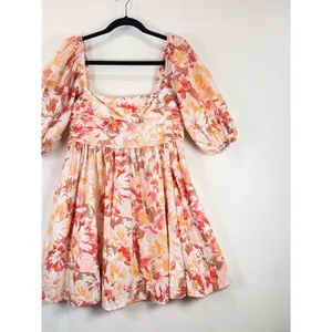 Abercrombie Fitch Mini Dress Beige Emerson Poplin Puffed Boho Medium Petite thumbnail 5