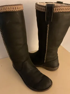 UGG women black brown leather tall Swell boots US 9 thumbnail 5