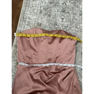 Dessy After Six Strapless Topstitched Corset Satin Maxi Dress Copper Penn Size 6 thumbnail 7