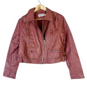 NWT Montrez Moto Jacket Womens M Pink Faux Leather Belted Zipper Edgy Bikercore thumbnail 1