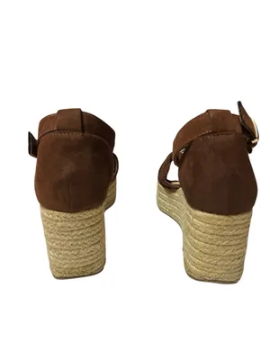 JustFab Weekend Days brown suede espadrille platform wedge sandals. Size 8 thumbnail 7